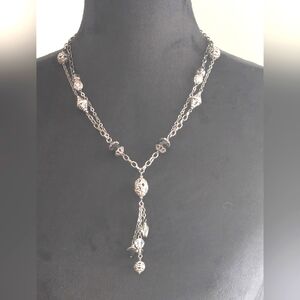 Brighton Jet Set, Retired, Lariat/Y Necklace W/Tin, Crystal, Gun Metal
